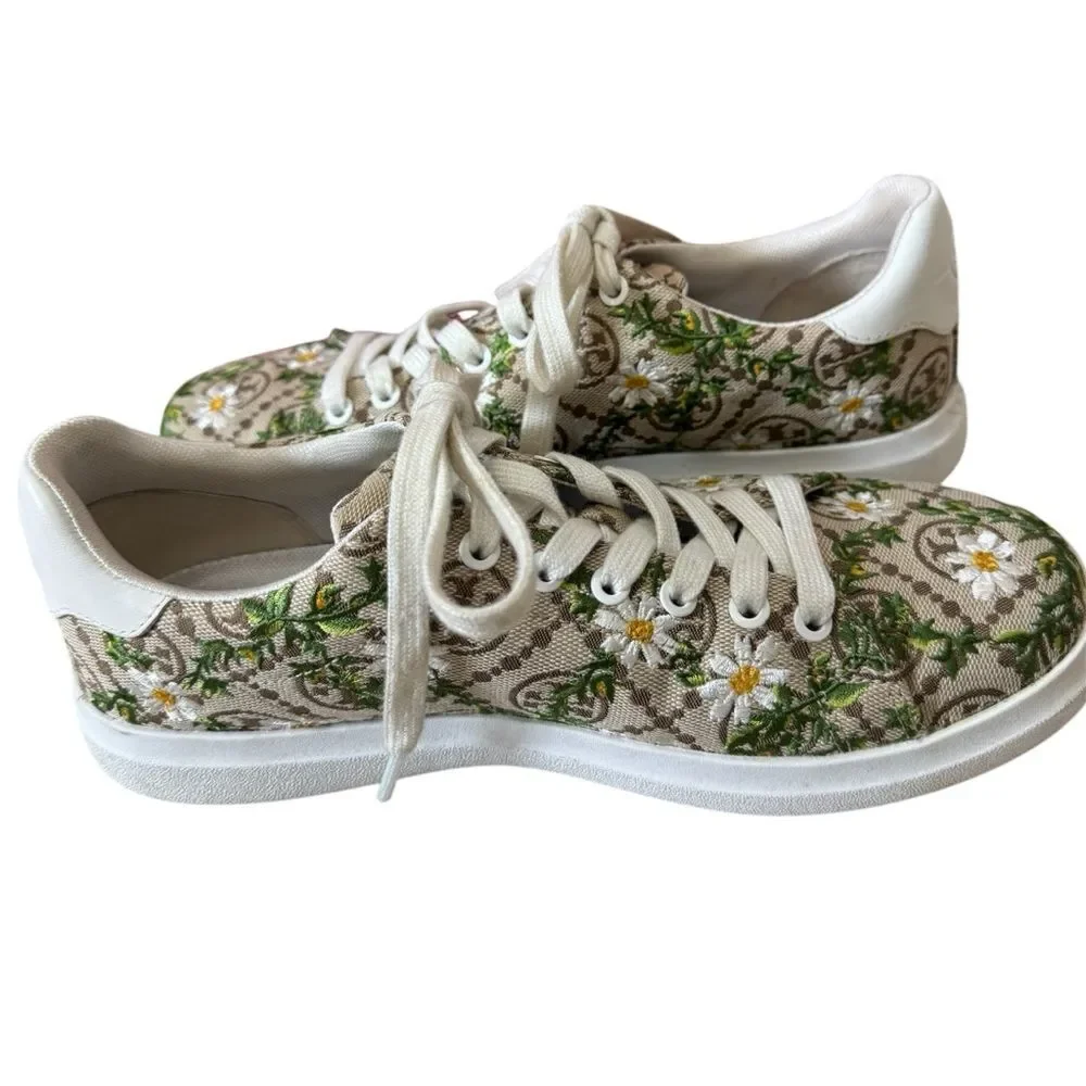 Tory Burch Women's T Monogram Howell Floral-embroidered Sneakers Size 7